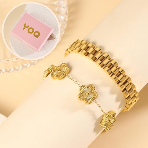 Stackable Four Leaf Clover Bracelets for Women, 18K Gold Plated Bangle Bracelets Set, 2 Pcs Charm Jewelry Gifts 5