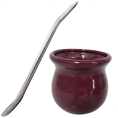 Guacho Bruno Mate de forma tradicional con bombilla - re usable y fácil de lavar - para viajes y el hogar