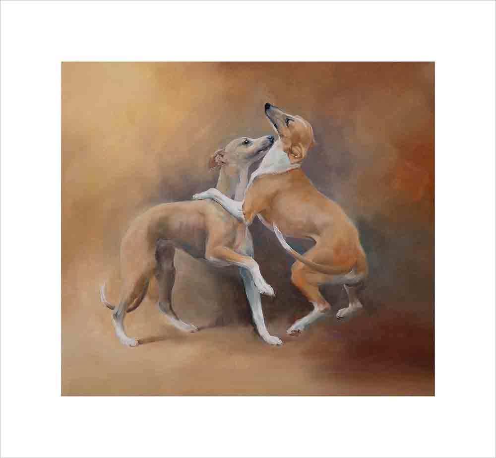 Whippets – by Jacqueline Stanhope. A signed and numbered limited edition print on 330gsm fine art paper.