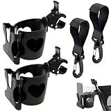 Spetsbst 2-IN-1 Getränkehalter Kinderwagen mit Handyhalter Universal Buggy Zubehör Fahrrad Cup Holder mit 2 Haken Becherhalter Kaffeehalter für Buggy Rollstuhl Rollator (Schwarz)