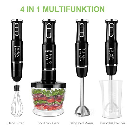 Stabmixer, 750 Watt 4-in-1 Elektro-Multifunktions-Stabmixer Zubehör-Set mit Schneebesen, 500 ml Zerhackerschale und 600 ml Behälter für Babynahrung, Shakes, Smoothies, Saucen, Suppen und Mehr - 2