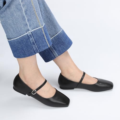 Image of Women's Mary Jane Shoes, Ballet Flats for Women, Square Toe Shoes for Women | Comfortable Dressy Adjustable Buckle Strap for Work Office business Casual, Memory Foam PU Sole Slip Resistant Wedding Party