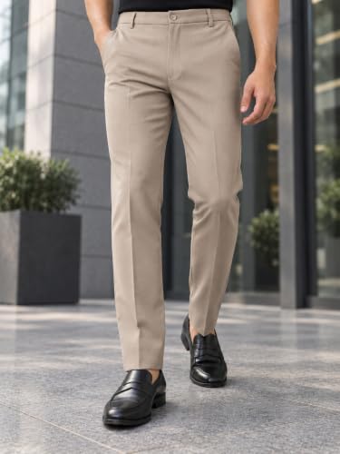 Image of SUBTRACT Men 4 Way Stretch Wrinkle Free Slim Fit Formal Trouser in with 2 Inch Flexible Waistband | Men's Trousers for Office Or Party