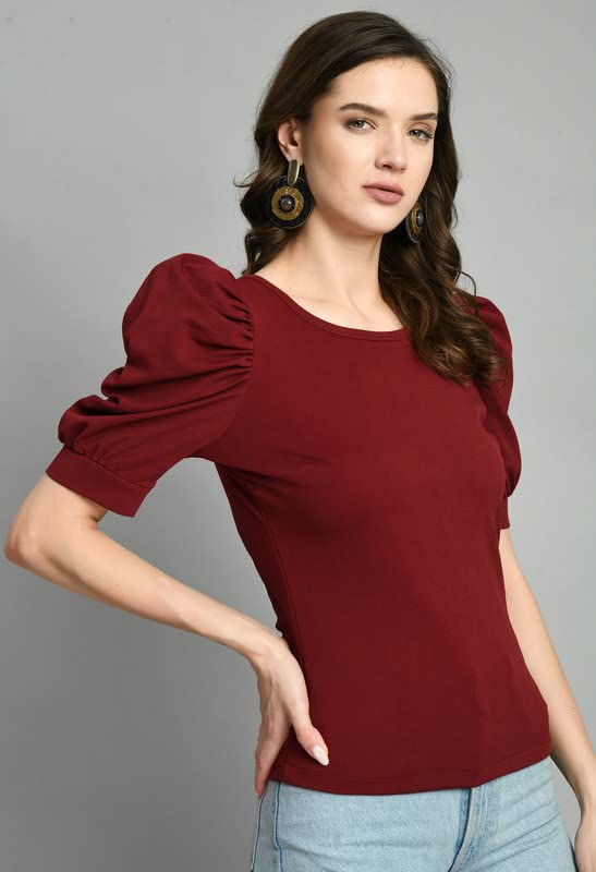 Image of IUGA Plain Round Neck Cotton Knit Regular Top for Women (115 Black)