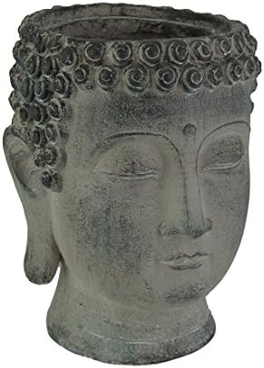 Aged Grey Stone Finish Ceramic Buddha Head Planter