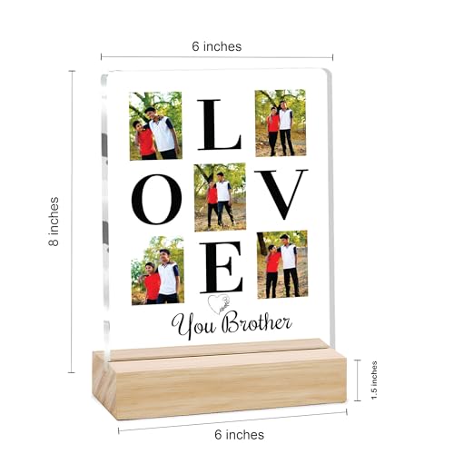 Image of Giftplease Customized Photo And Text Frame With Wooden Stand | Personalised Printed Photo Frame | Gift For Brother | Birthday | (Transparent, 5MM, 6 * 8 Inches), Tabletop BG 12