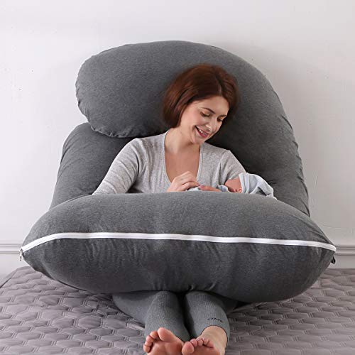 Miniatura 9 de Shanna Almohada Embarazada Dormir, Almohada Lactancia De Cuerpo Completo, Actualización Grande En Forma De U Y Soporte De Maternidad Con Funda De Terciopelo Reemplazable Gris Negro -Algodón Tejido