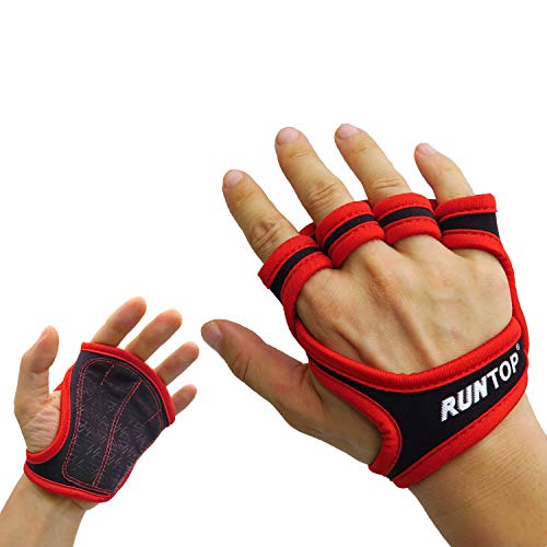 RUNTOP Workout Gloves Fitness Cross Training WODS Gym Yoga Exercise Grip Pads Weight Lifting Powerlifting Anti-Slip Barehand Strong Grips Palm Protect Men Women (Red, M)