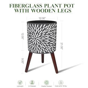 12 inches plant pot with stand large modern standing planters for indoor plants with drainage holes gray flower pots with legs  urban country home decor