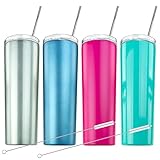 Vaso térmico de acero inoxidable de doble pared con tapa resistente a derrames, 20 onzas, paquete de 4