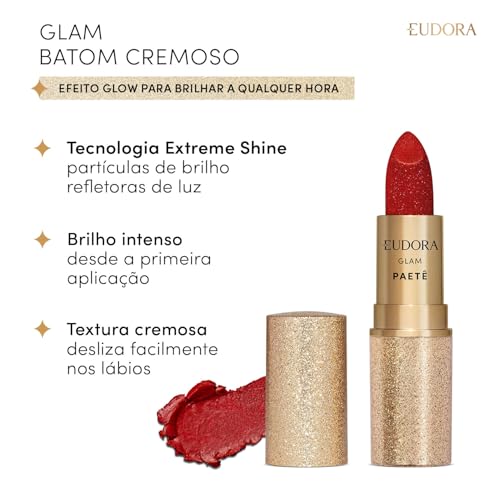 Eudora Batom Cremoso Vermelho Glam Paetê 3g