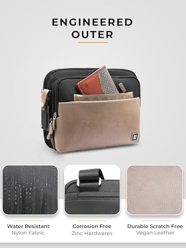 Image of EUME Workport Tablet Sling Bag for Men | Office Bag for Men & Women | With Padded Compartment | Vegan Leather & Nylon Fabric | Fits MacBook Air 13 inch, iPad 7L & Tablets Up to 13 inch