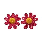 Pendientes De Rafia Roja con Grandes Flores Tejidas A Mano, Estilo Bohemio, con Diseño De Paja, para Playa, Verano, Joyería Exagerada para Mujeres Y Niñas.