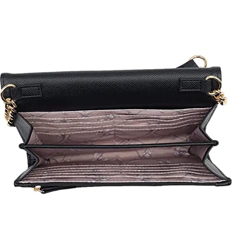 Betsey Johnson Xomilly Textured Black Faux Leather Gold Tone Bow Fashion Detail Wallet On A String Crossbody Shoulder Bag #TOP5