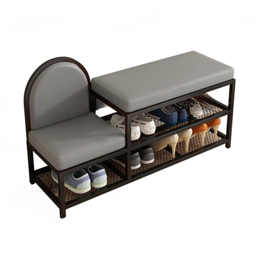 Banc à chaussures noir avec assise meuble de rangement d'entrée 2 niveaux 47,2 po