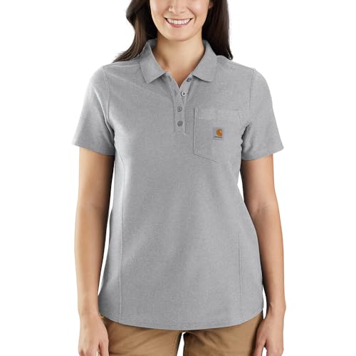 Carhartt Women's Relaxed Fit Midweight Short-Sleeve Pocket Polo Work Utility T-Shirt, Heather Gray, L