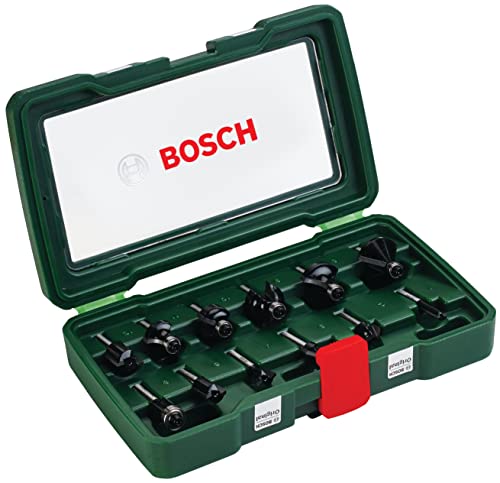 Bosch Accessories 12 pièces Ensemble de fraises au carbure (pour le bois, emmanchement Ø 1/4