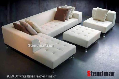 4pc Modern White Genuine Leather Sectional Sofa Chaise Chair Ottoman S4707LW