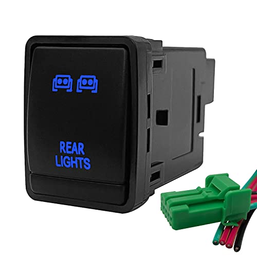 Image of Blue Backlit Rear Lights Push Button Switch with Wiring Connector for Nissan Navara Pathfinder X-Trail Qashqai Dash 3A /12V (30 mm x 23 mm)