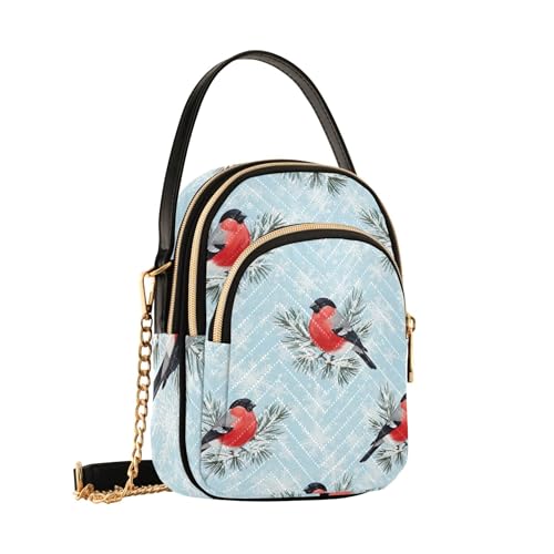 Cute Red Bullfinch Birds Winter Single Shoulder Purse Women Aesthetic Phone Handbag Small Chain Purse Quilted Ladies Crossbody Satchel Bag2