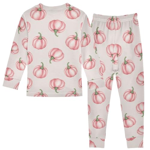 Pajama Sets Long Sleeve Pumpkin Pink Pattern Soft Comfy Sleepwear 2 Piece PJS 3-8T3