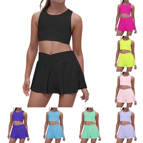 Girls Athletic Sets Toddler Girl's 2 Piece Workout Outfits Crop Tank Tops and Skort Skirt Set Lightweight Dance Outfit