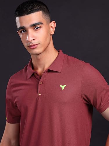 Image of TECHNOSPORT Men's Polyester Slim Fit Self-Design Short Sleeve Polo Matpiq T-Shirt with Anti Microbial, Techno Dry for Regular and Casual Use