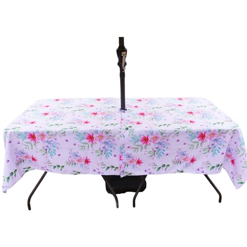 Eternal Beauty Rectangle Indoor & Outdoor Splashproof Tablecloth with Umbrella Hole and Zipper for Patio Garden Party and BBQ (152x213cm,Zippered, Light Floral)