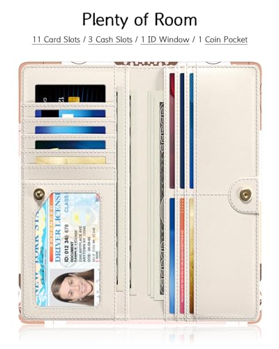 Image of Nipichsha Womens Wallet, RFID Slim Wallets for Women, Thin Ladies Credit Card Holder Purse, Cute Leather Bifold Clutch Billfold with 11 Card Slots & ID Window, Tropical Leaf