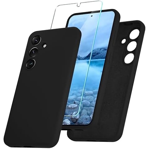YENAPOON for Samsung Galaxy S24 Plus Case, Silicone Phone Case with 1 Screen Protector, Soft Anti-Scratch Microfiber Lining, Full Body Shockproof Slim Cover Support Wireless Charging, Black Cover