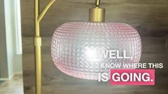 Image of Glass Floor Lamp for Living Room,Modern Standing Lamp with Pink Lamp Shade | Dimmable Gold Tall Floor Lamp for Bedroom Office with Remote Control , 1 x 12W LED Bulbs Included