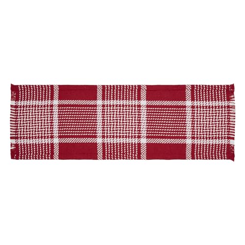 VHC-Brands-Farmhouse-Christmas-Decorations-Eston-Red-White-Plaid-Runner-Fringed-8×24 VHC Brands Farmhouse Christmas Decorations Eston Red White Plaid Runner Fringed 8×24