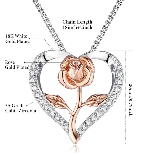 Lyniuoy Rose Heart Necklaces for Women Two-tone 18K Gold Plated Pendant Necklaces for Women Luxury Women's Romantic Jewelry Gifts for Anniversary Mother's Day Christmas Valentine's Day — view 5