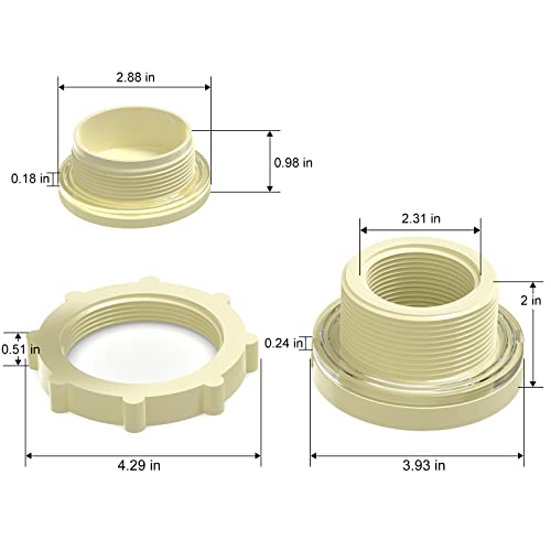 Taisher 2Pcs White Abs 2" Bulkhead Tank Connector Adapter Fitting With Plugs & Gasket For Water Tank, Rain Barrels, Aquariums, Bathtubs And Sink #TOP2