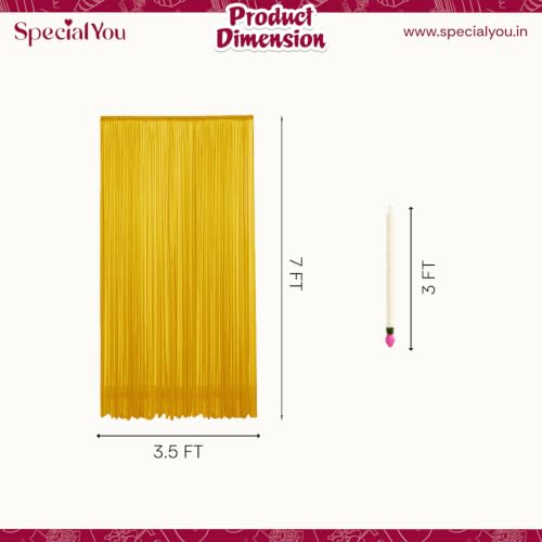 Image of SpecialYou Ganpati Decoration Setup for Home with Lotus Buds Hanging & Yellow Backdrop Cloth for Decoration Pooja Room Decorations Items, Home Decor Items, Ganpati Backdrop Decorations- 9 Pcs