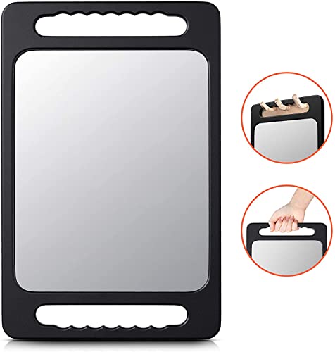 Unbreakable Hand Mirrors With Double Handle - Mpowtech Durable Hand Held Mirrors - Lightweight Barber Mirror For Hair And Beauty Salon - Rectangular Handheld Haircut Salon Mirrors (2 - Pack), Black #TOP3