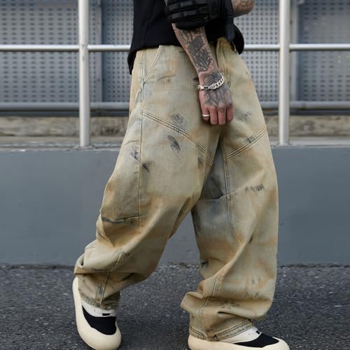 Mens Wide Leg Baggy Jeans Distressed Loose Fit Hip Hop Long Trousers Denim Pants Streetwear3