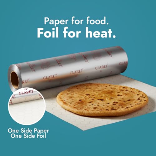 Image of Claret 2 in 1 Aluminium Foil & Paper Roll for Food Wrapping | Wrap Roti & Fresh Kitchen Food Essential | Keep Food Warm | Non Stick | 20+5 M Length | Pack of 1