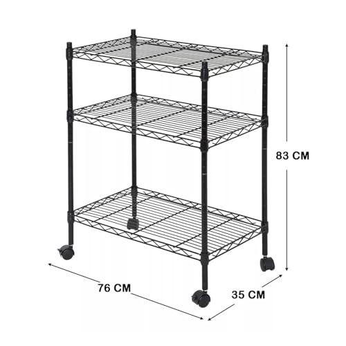Image of Premium Heavy-Duty 3-Tier Black Metal Wire Storage Rack Shelf Organizer | Adjustable Multipurpose Freestanding Shelving Unit for Home, Office, Kitchen | Size 14 inch D x 30 inch W x 32 inch H Inch
