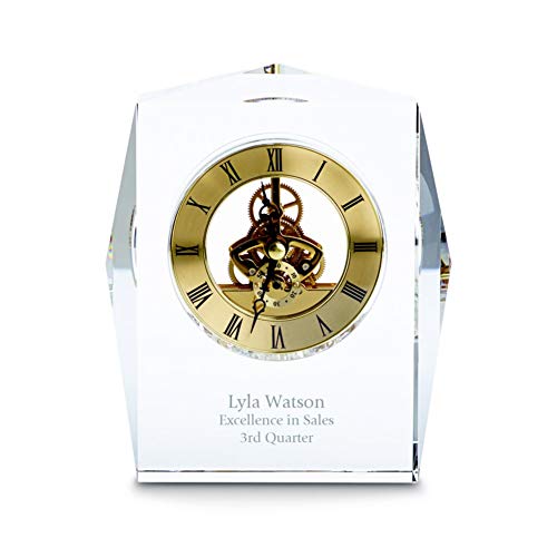 Baudville Engraved Clock Trophy - Executive Crystal - Rectangular Shaped On A Rectangular Base - Silver Inset Time Piece (Gold) #TOP3