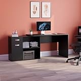 Vida Designs Longton Adjustable, L-Shaped Computer Desk with Shelves, Drawer and Door, Home Office PC/Laptop Table, Gaming Study Workstation, Furniture, Black