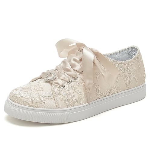 Lace Wedding Sneakers for Bride Comfortable Bridal Tennis Shoes Flat Wedding Shoes