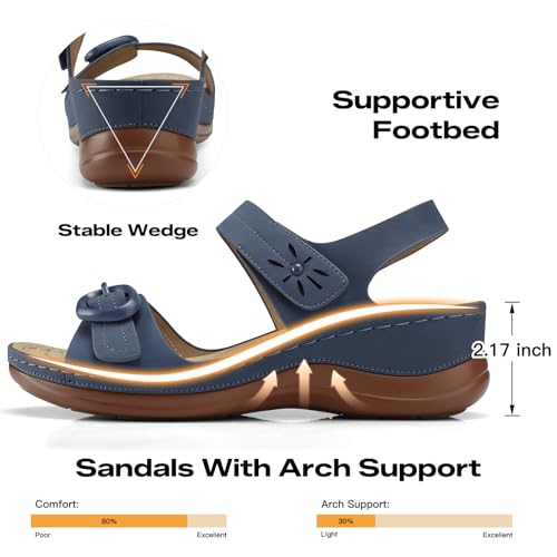 Image of SHIBEVER Wedge Sandals Women Comfortable: Low Heel Wedges Casual Summer | Lightweight All Day Walking Elastic Ankle Strap Open Toe Dressy 2026 Cushioned Womens Shoes