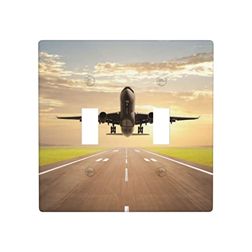 Airplane Classic - Placa de pared de interruptor doble, placa de interruptor, cubierta de salida decorativa, tamaño estándar de 4.72 x 4.72 pulgadas