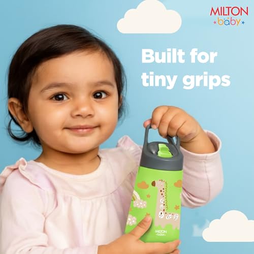 Image of Milton Baby Spout Sipper,No-Spill Design,BPA-Free,Food-Grade Material,Microwave-Sterilizer Safe,Easy-Grip,Smooth Open-Close Action,Lightweight,Ideal sipper water bottle for kids 12+Month, 420 ml,Green
