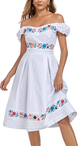 Image of Women's Mexican Dress Embroidered Causal Lace Party Dress