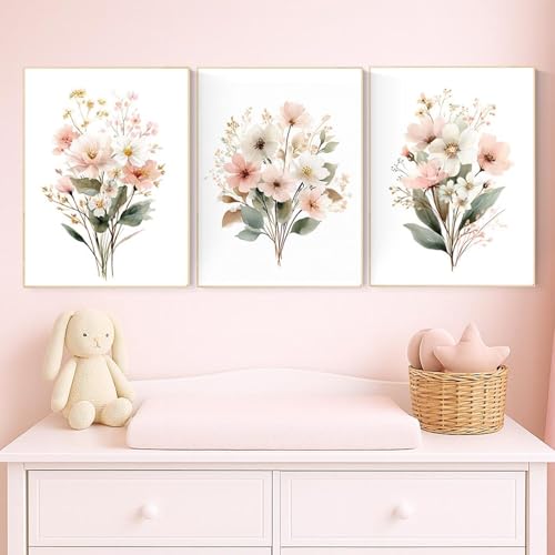Affiches florales blush pour chambre d'enfant | Déco bohème 60x80cm