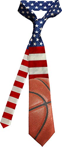 Pro-Tuff Decals Basketball Tie Necktie American Flag Design Team Travel Game Day Sports Gift Fan Athlete Coach Staff