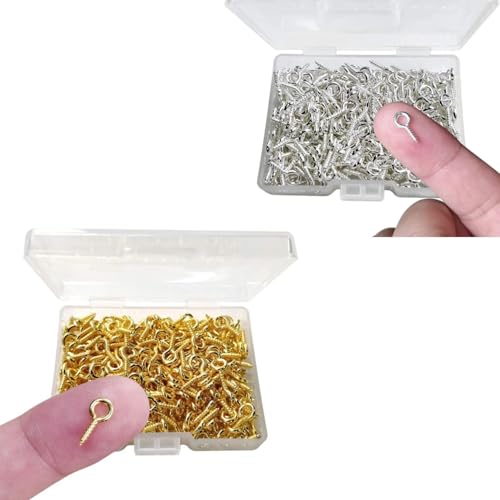 Image of Mix of 50 | 25 Pcs Nickel Silver and 25 Golden Coloured 5 x 10mm Screw Eye Pins Hooks with 25 Silver and 25 Golden Jump Rings, Eyelets Screw Threaded Clasp Hooks for Making Pendants, Beads, Jewellery Findings (KRBSM-50)
