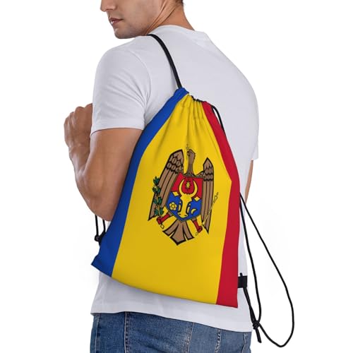 Flag of Moldova Print Lightweight Drawstring Backpack - Sports String Bag/Foldable Gym Bags, for Training Basketball Medium3
